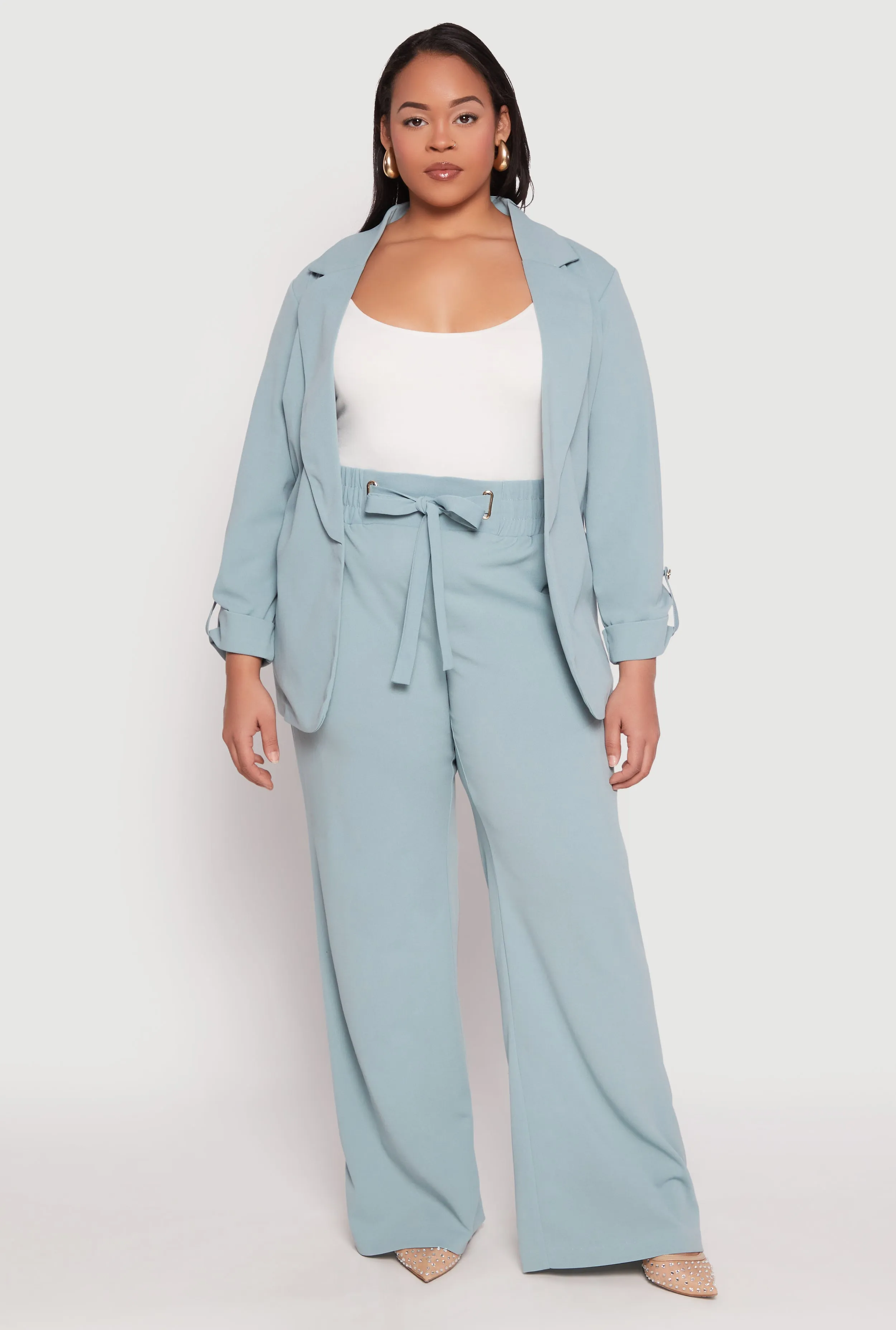 Plus Size Crepe Knit Tabbed Sleeve Blazer sold by Rainbow product image thumbnail 2