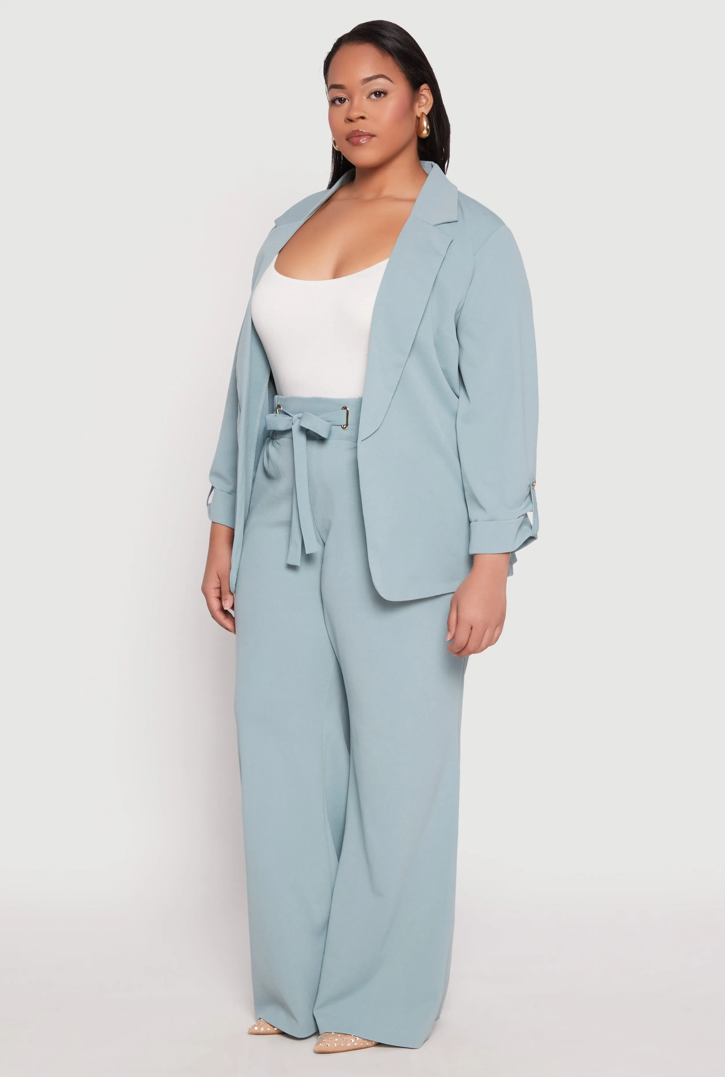 Plus Size Crepe Knit Tabbed Sleeve Blazer sold by Rainbow product image thumbnail 3