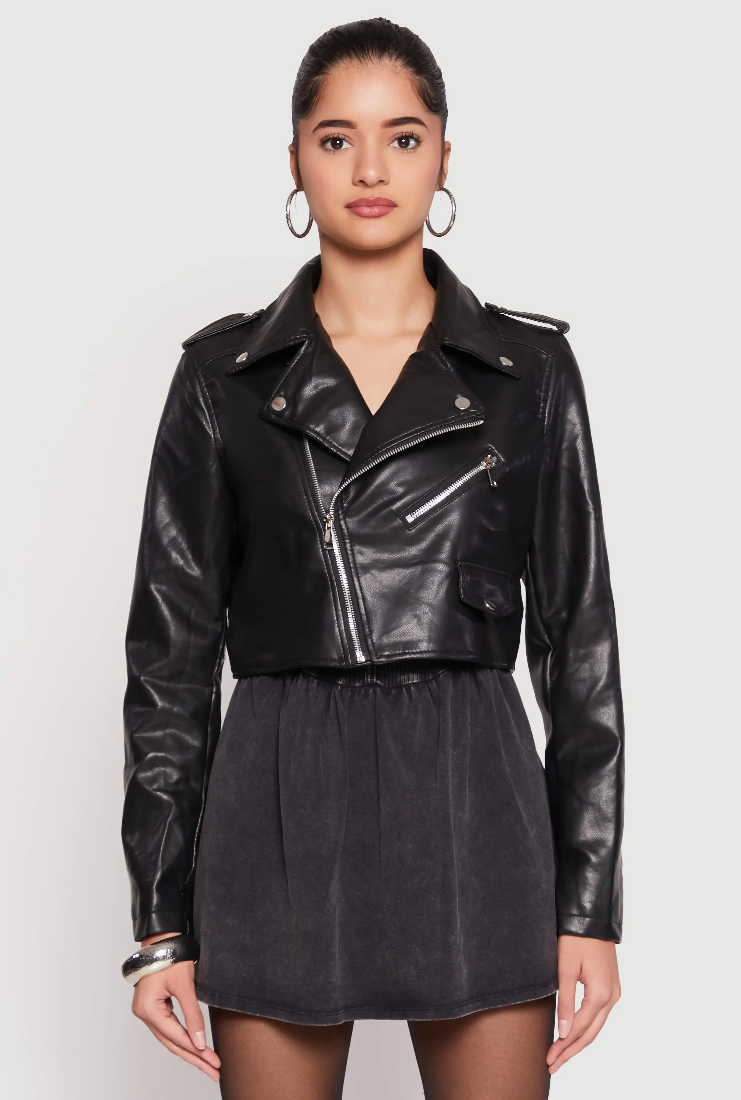 Daisy Faux Leather Cropped Moto Jacket sold by Rainbow product image thumbnail 2