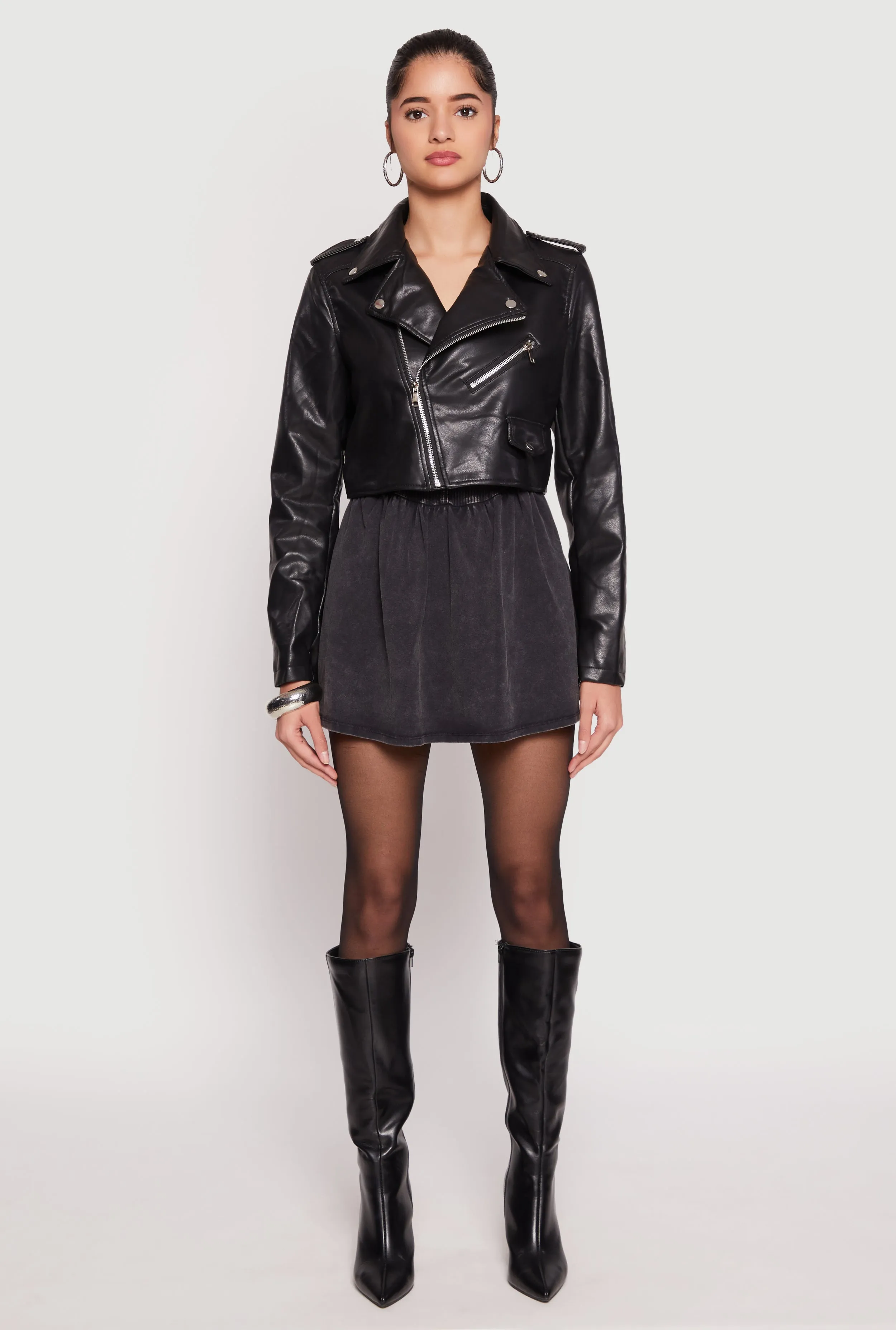 Daisy Faux Leather Cropped Moto Jacket sold by Rainbow