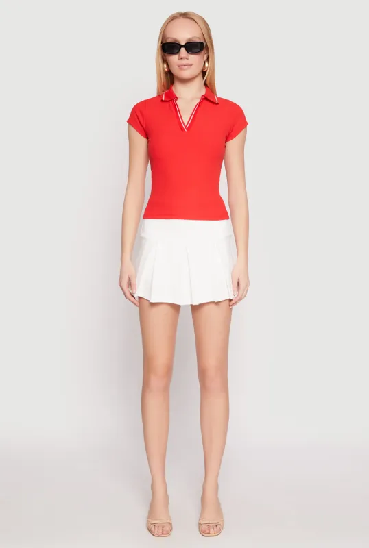 Iris Rib Knit Contrast Trim V Neck Polo Shirt sold by Rainbow