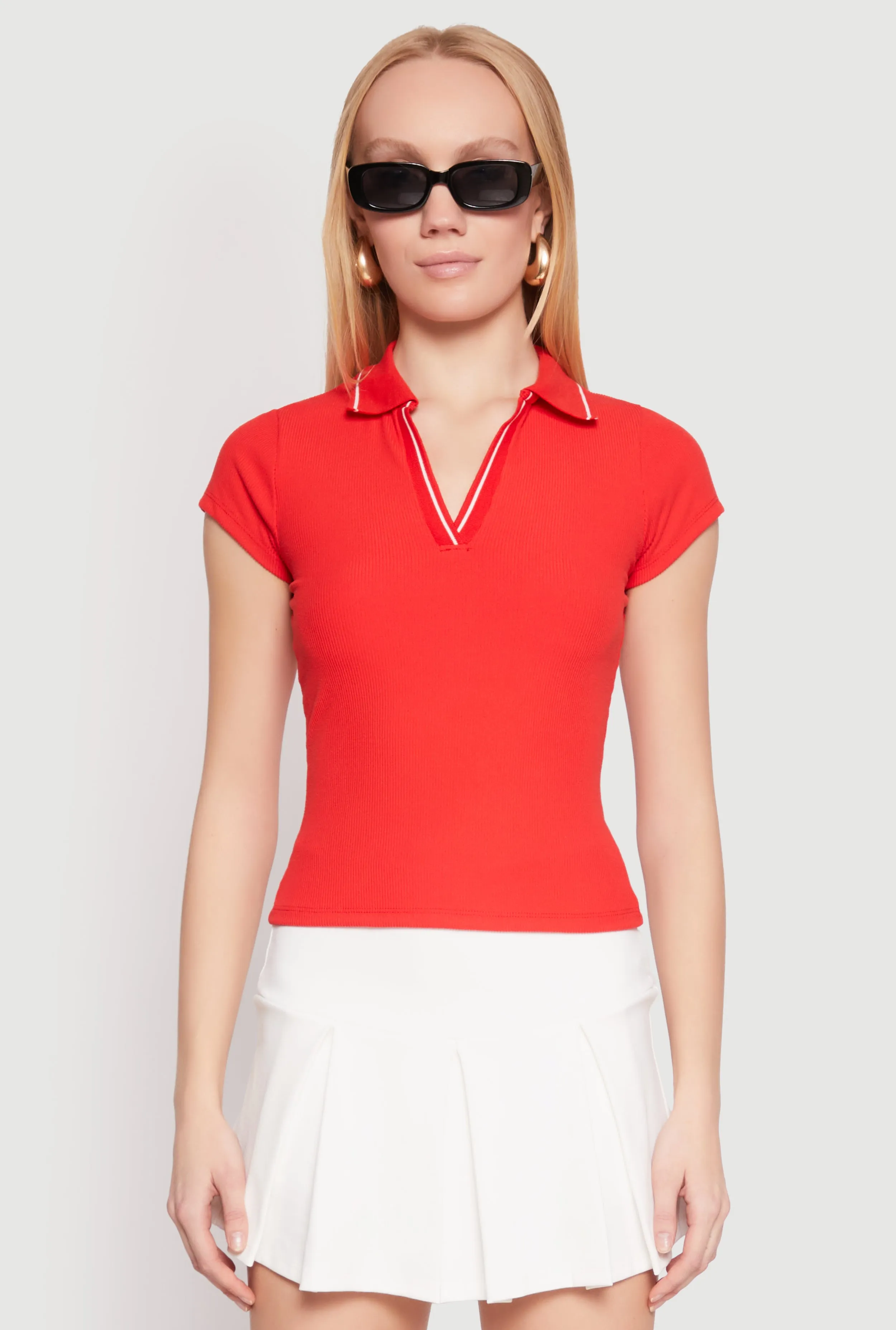 Iris Rib Knit Contrast Trim V Neck Polo Shirt sold by Rainbow product image thumbnail 2