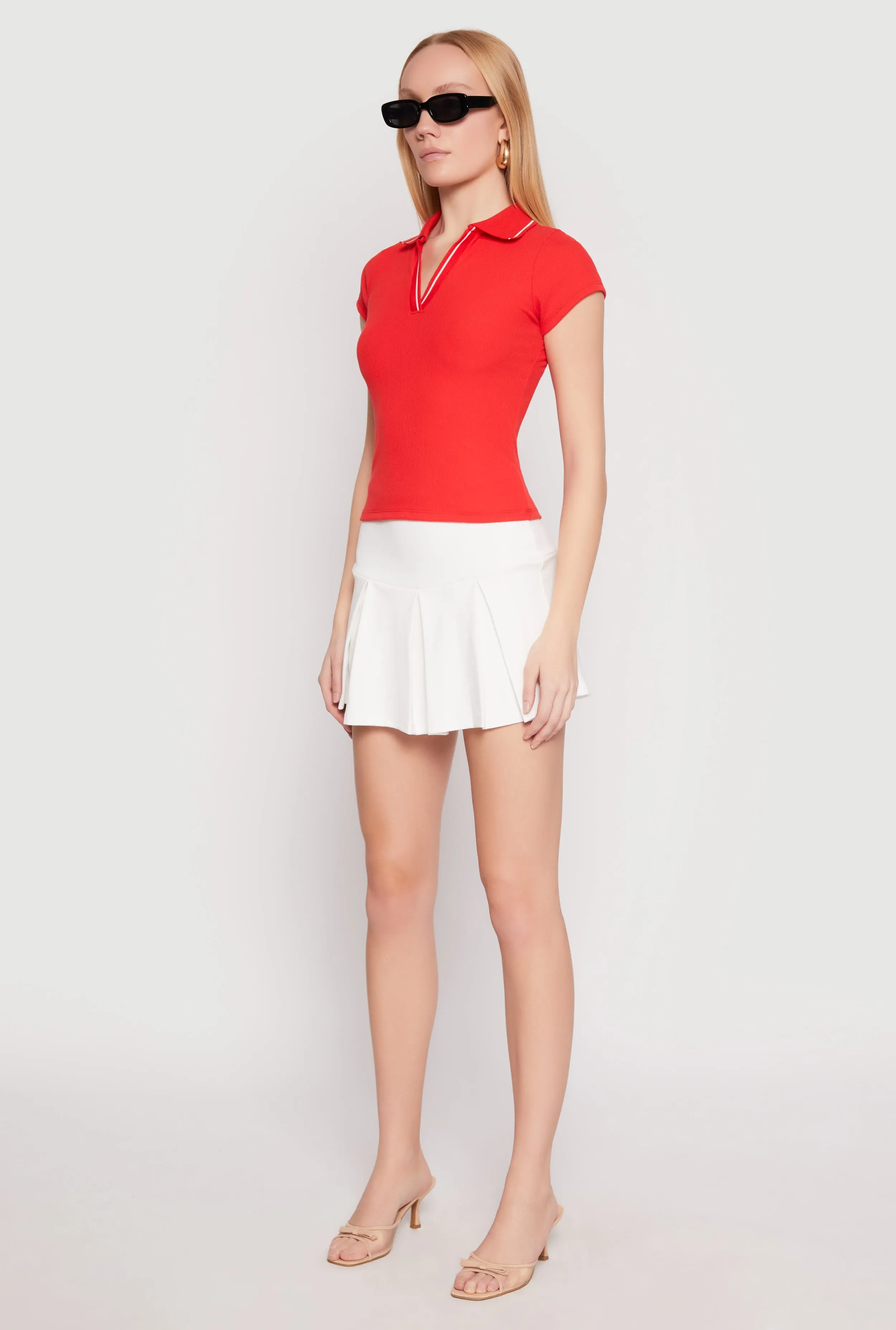 Iris Rib Knit Contrast Trim V Neck Polo Shirt sold by Rainbow product image thumbnail 5