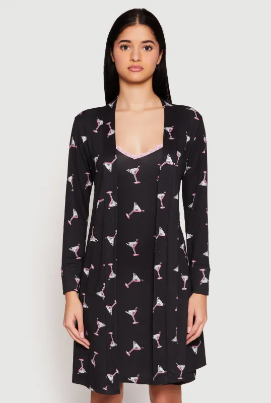 Martini Print Cami Nightgown and Robe Set sold by Rainbow
