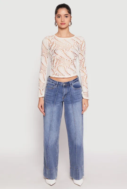 Madden Girl Crochet Long Sleeve Crop Top sold by Rainbow