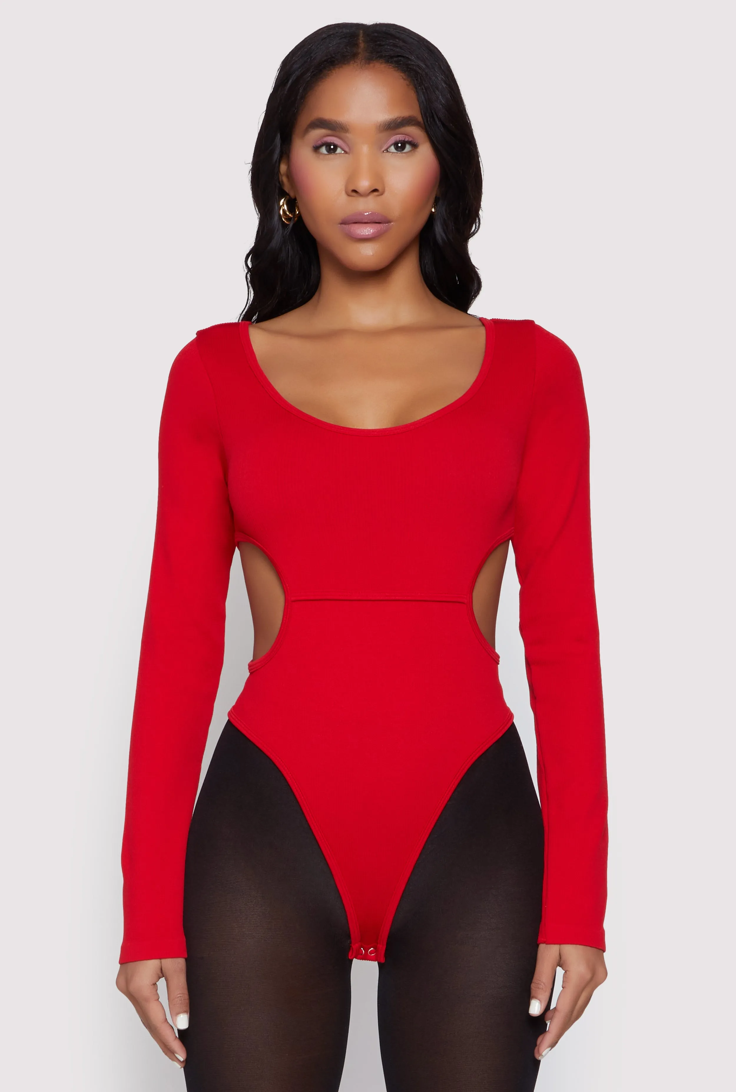Solid Cut Out Detail Long Sleeve Bodysuit sold by Rainbow product image thumbnail 2