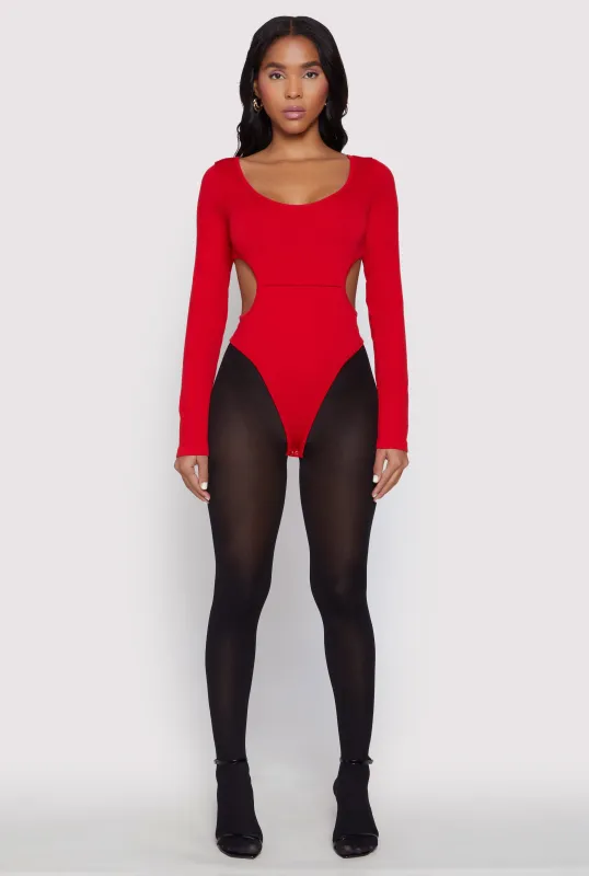 Solid Cut Out Detail Long Sleeve Bodysuit sold by Rainbow