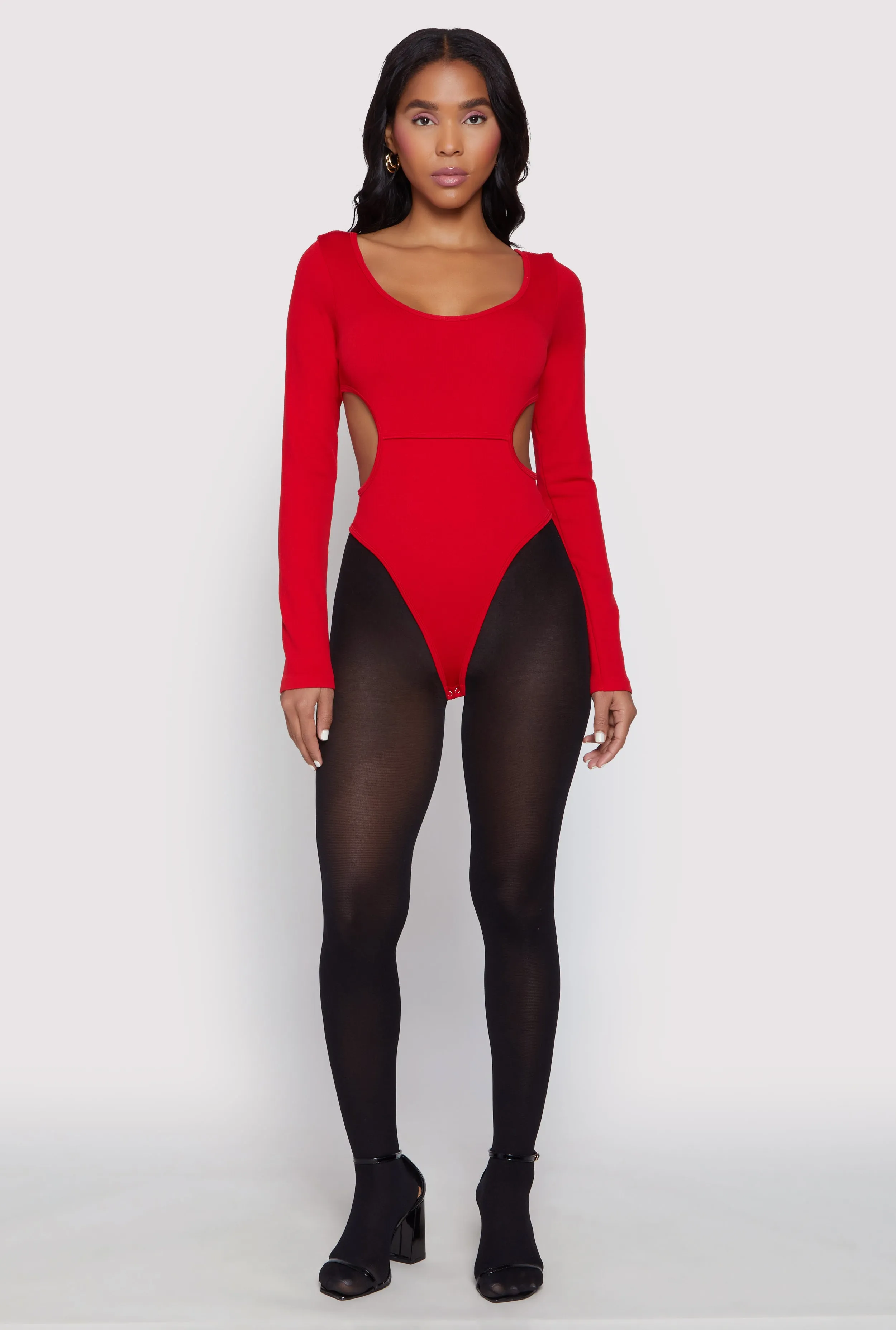 Solid Cut Out Detail Long Sleeve Bodysuit sold by Rainbow product image thumbnail 3