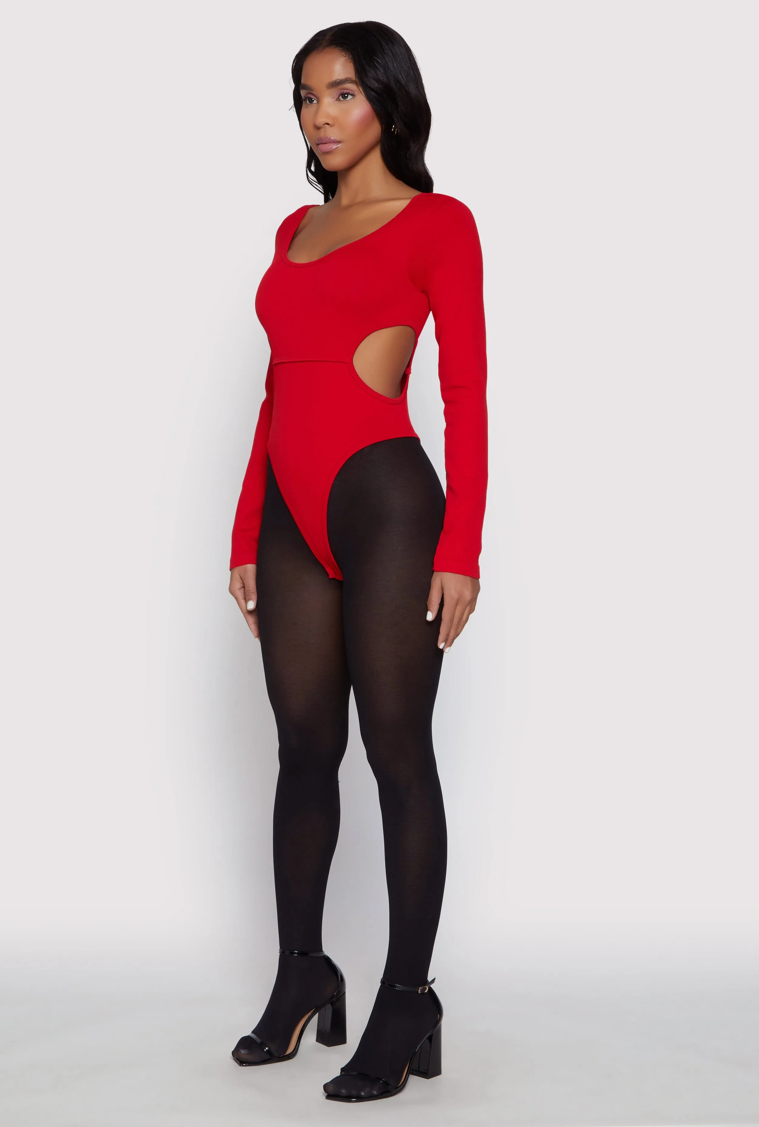 Solid Cut Out Detail Long Sleeve Bodysuit sold by Rainbow product image thumbnail 5