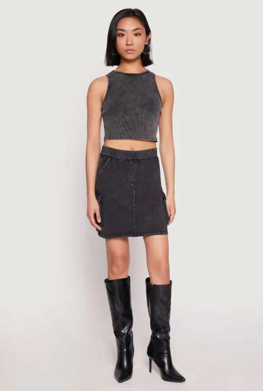 Mineral Wash High Waisted Cargo Skirt sold by Rainbow