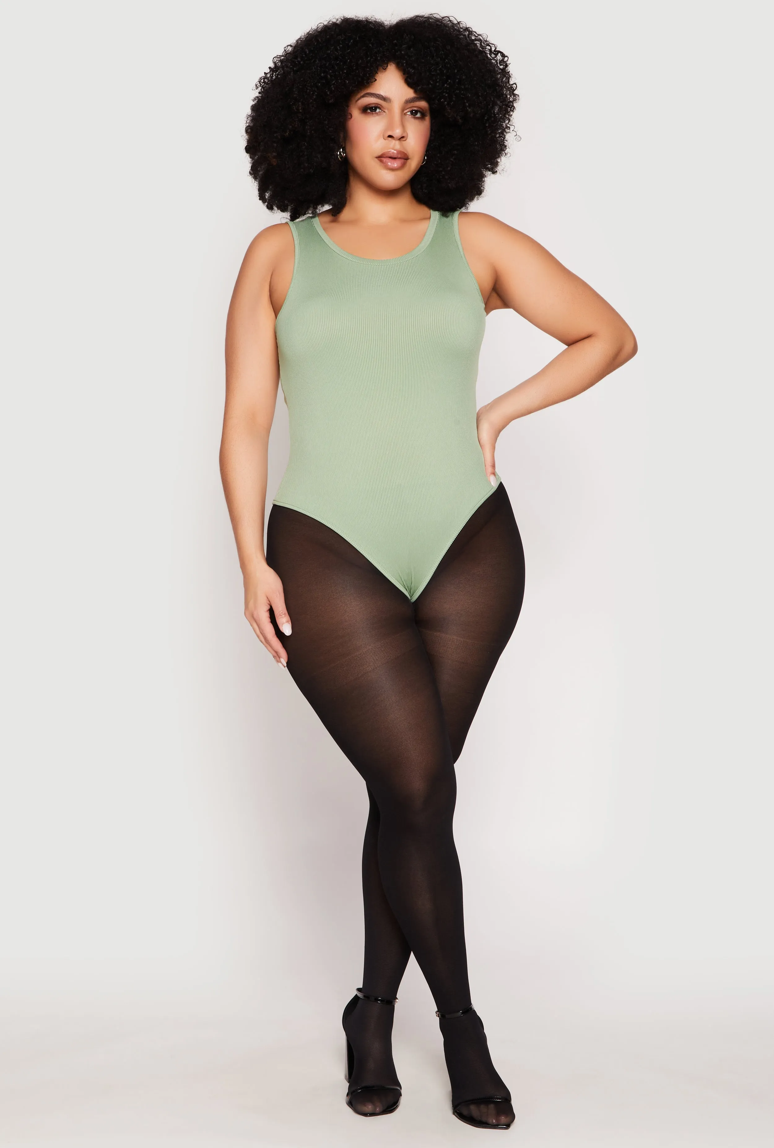 Plus Size Daisy Ribbed Knit Tank Thong Bodysuit sold by Rainbow