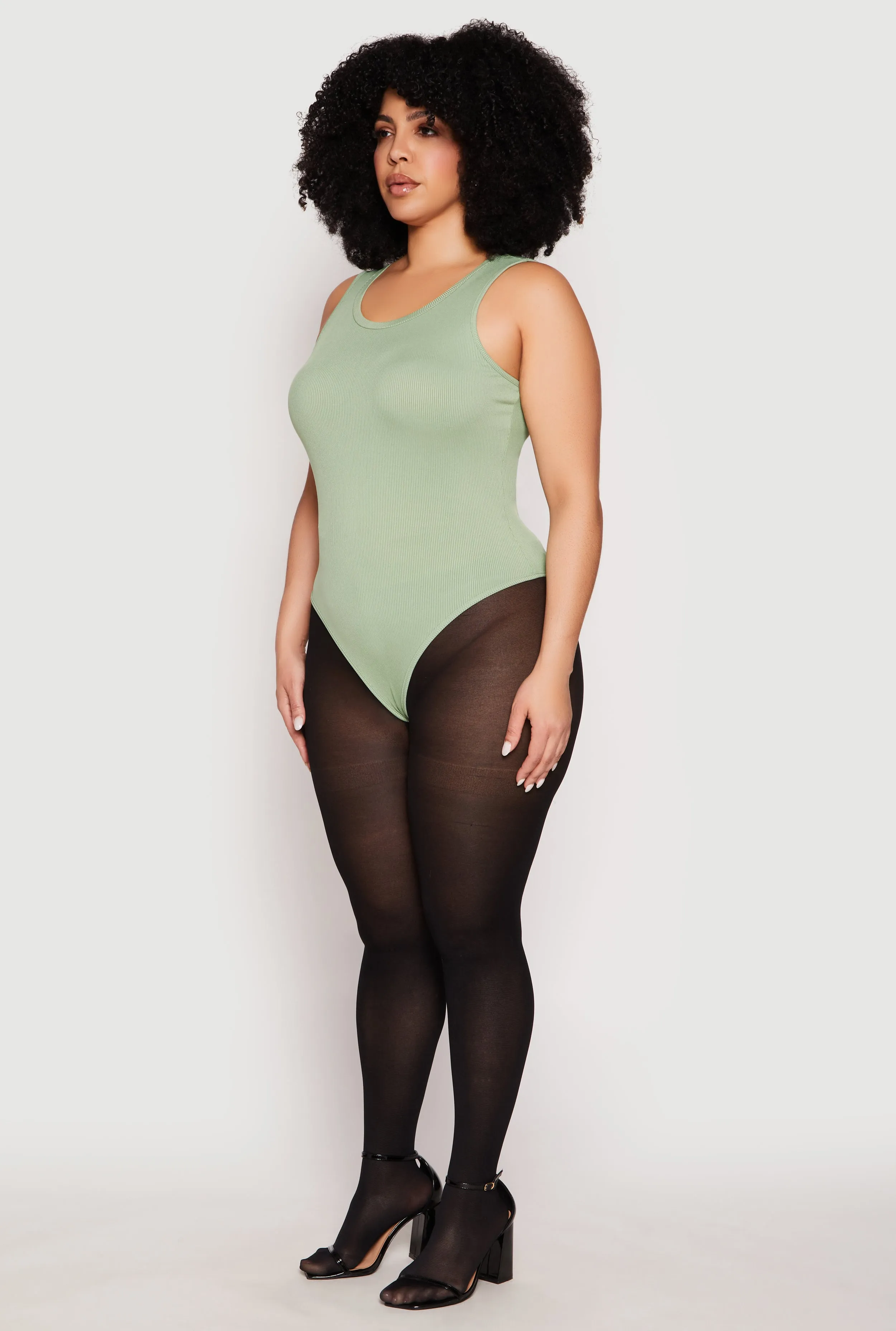 Plus Size Daisy Ribbed Knit Tank Thong Bodysuit sold by Rainbow product image thumbnail 3