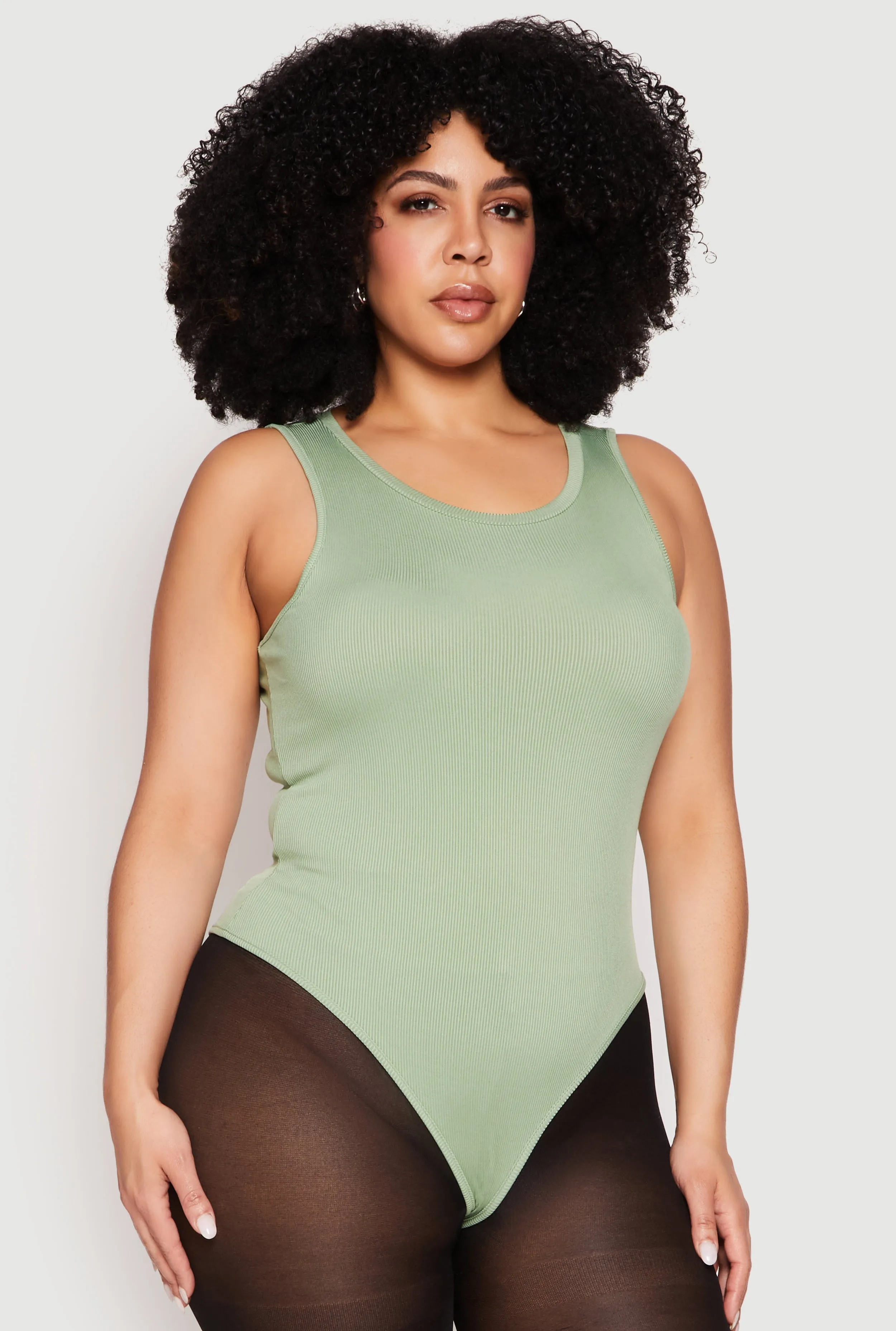 Plus Size Daisy Ribbed Knit Tank Thong Bodysuit sold by Rainbow product image thumbnail 2