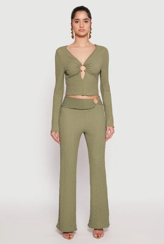 Textured Knit O Ring Waist Flare Pants sold by Rainbow