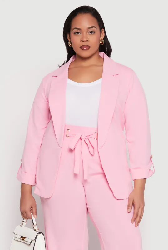 Plus Size Crepe Knit Tabbed Sleeve Blazer sold by Rainbow