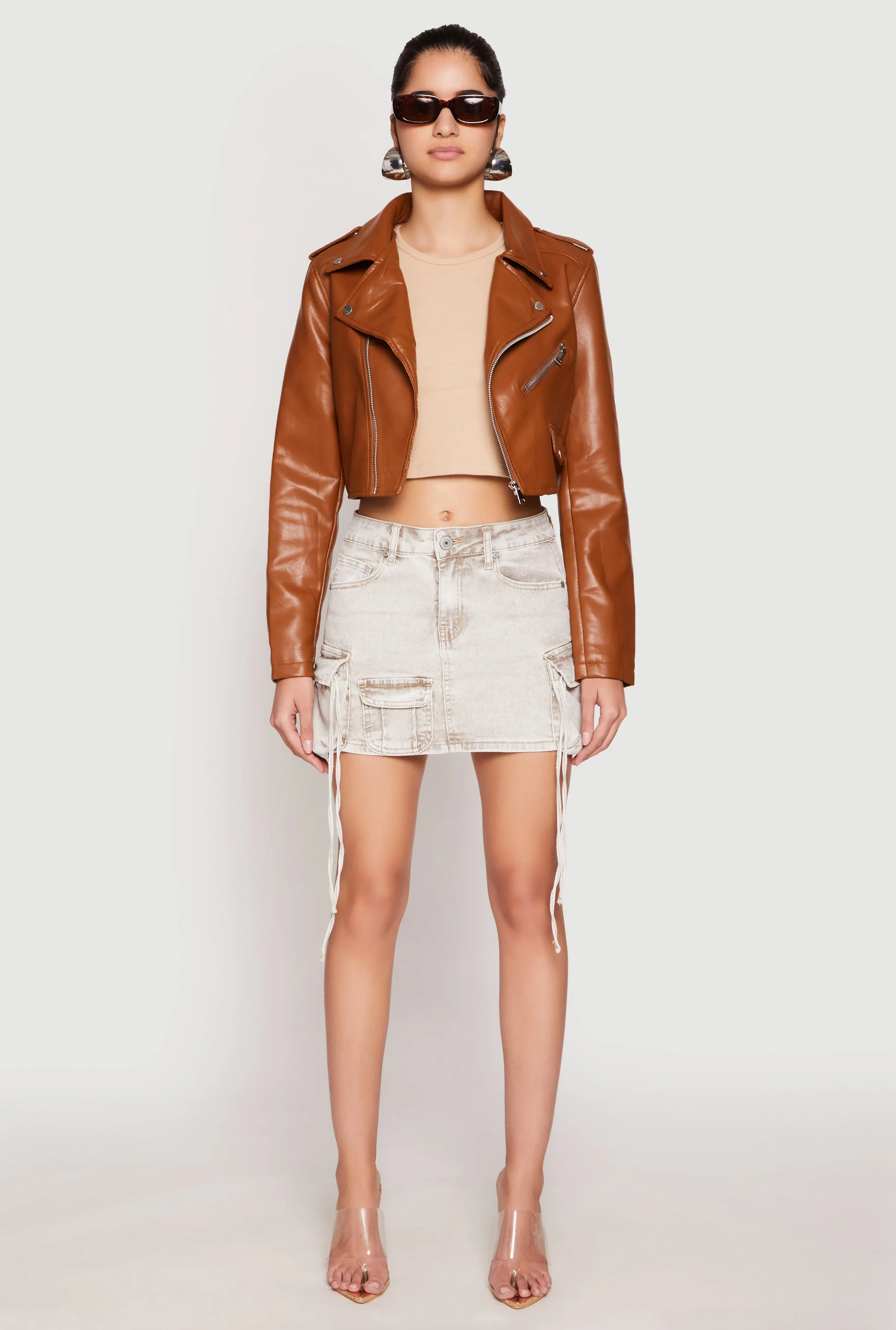 Daisy Faux Leather Cropped Moto Jacket sold by Rainbow