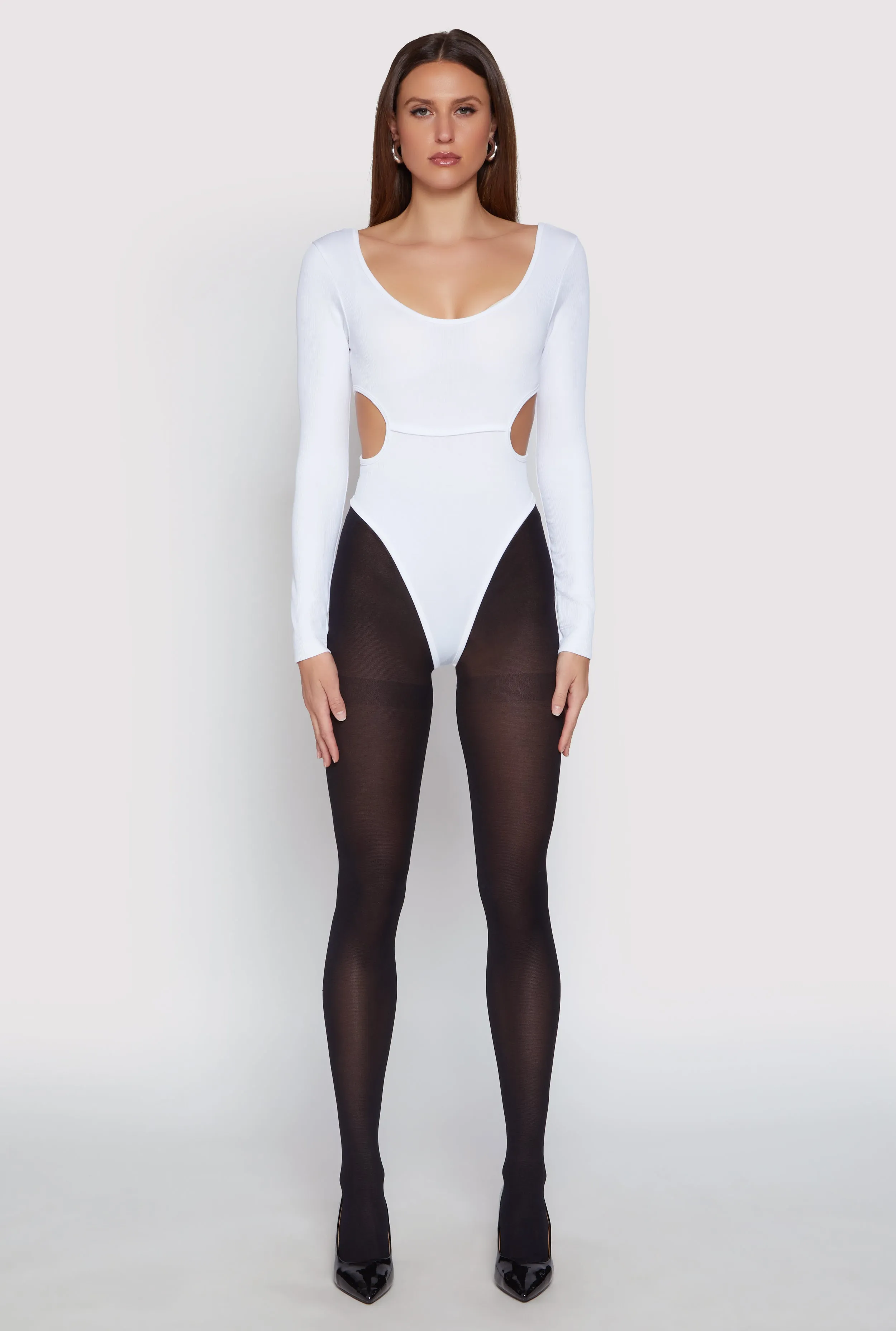 Solid Cut Out Detail Long Sleeve Bodysuit sold by Rainbow