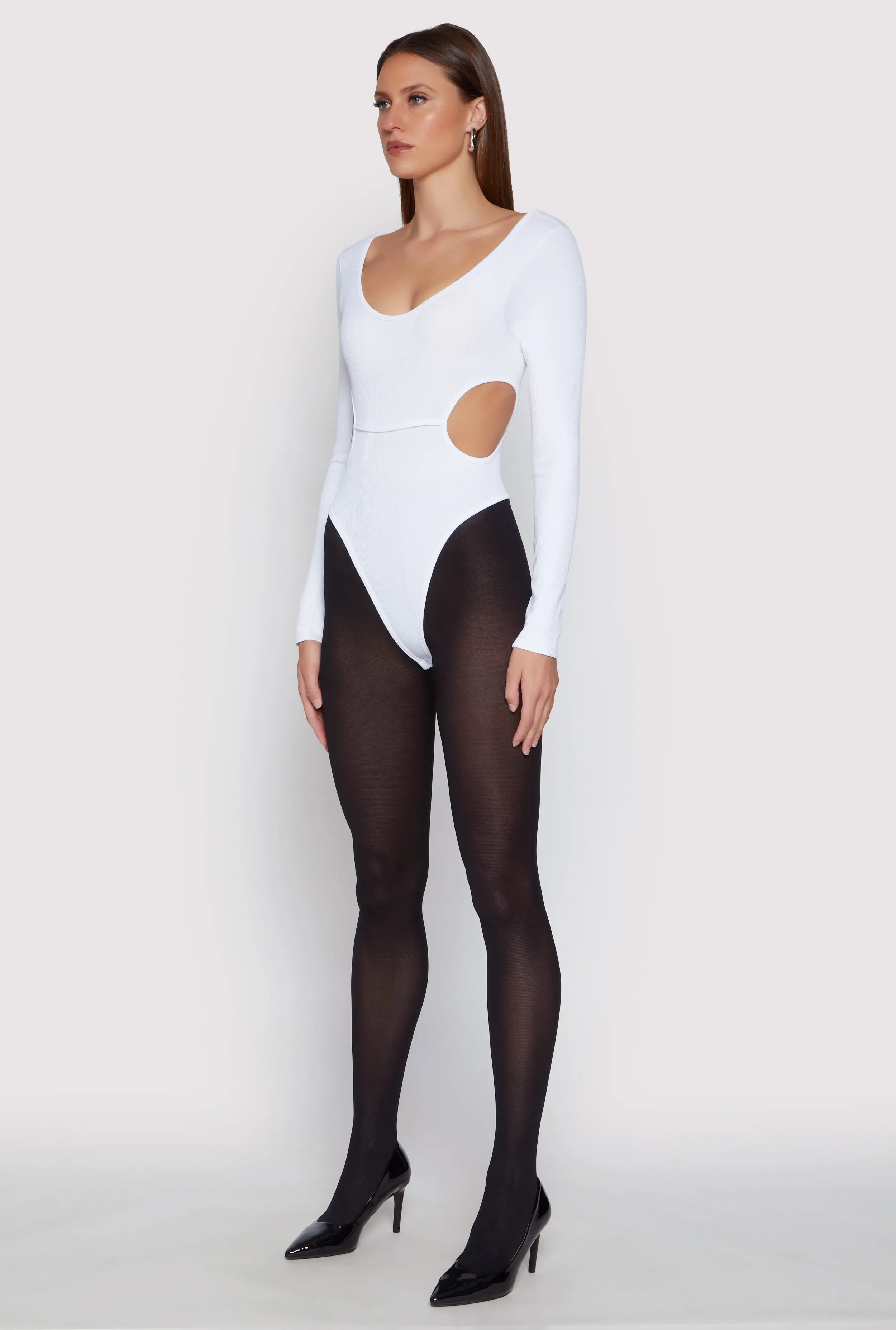 Solid Cut Out Detail Long Sleeve Bodysuit sold by Rainbow product image thumbnail 5
