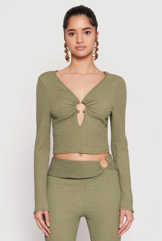 Textured Knit O Ring Keyhole Crop Top sold by Rainbow