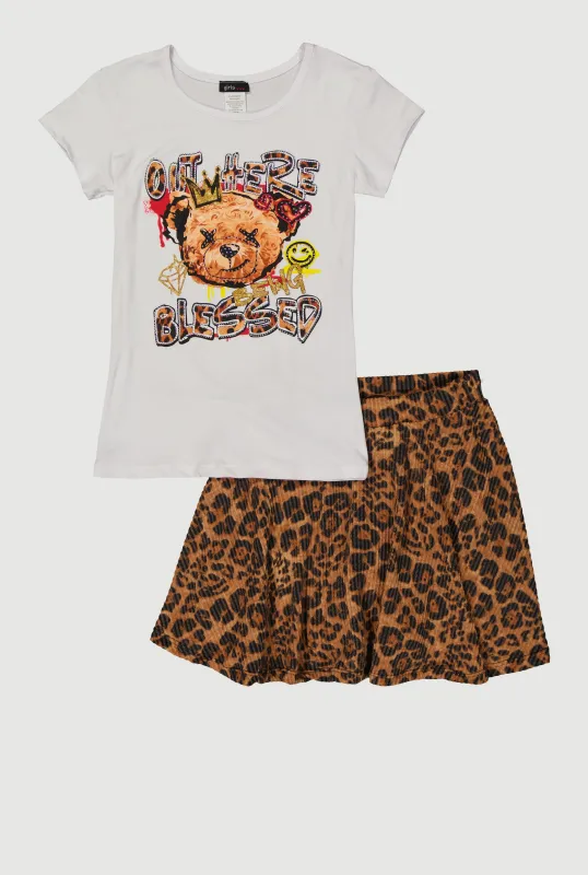 Girls Out Here Graphic Tee and Leopard Print Skirt sold by Rainbow