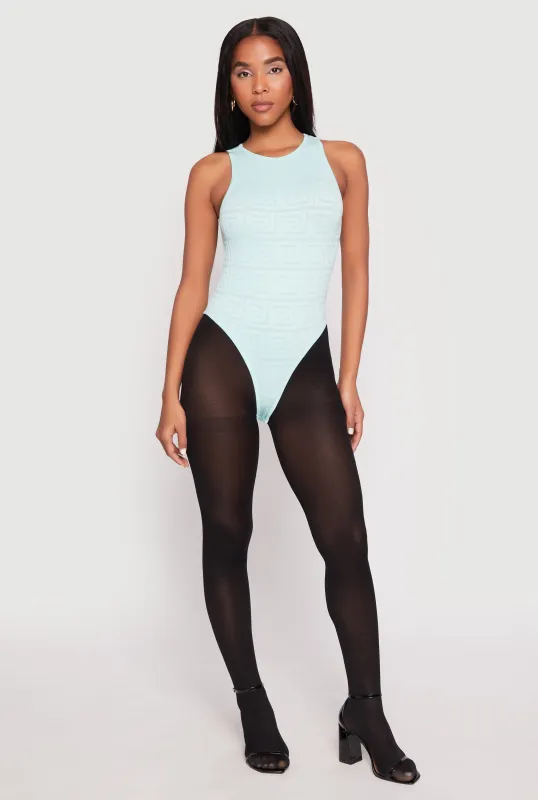 Seamless Ribbed Knit Greek Key Bodysuit sold by Rainbow