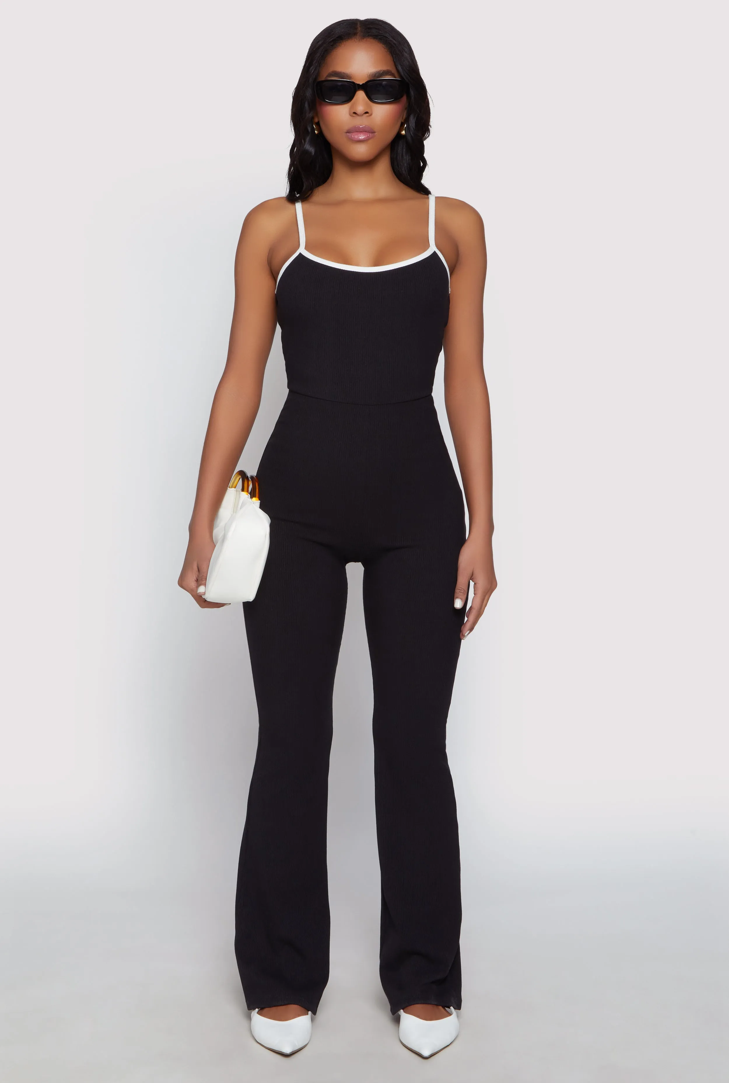Iris Contrast Trim Cami Flare Jumpsuit sold by Rainbow
