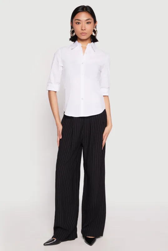 Poplin Quarter Sleeve Button Front Shirt made by Rainbow