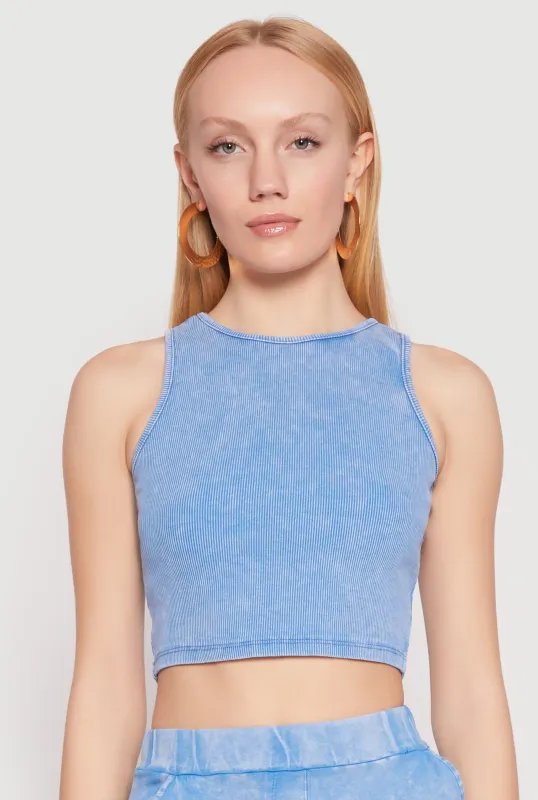 Mineral Wash Ribbed Knit Crop Top sold by Rainbow