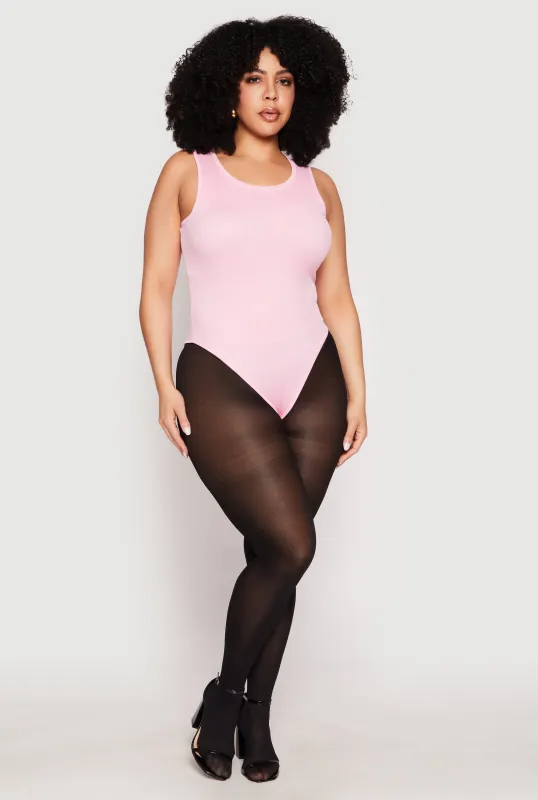 Plus Size Daisy Ribbed Knit Tank Thong Bodysuit sold by Rainbow