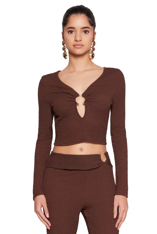 Textured Knit O Ring Keyhole Crop Top sold by Rainbow