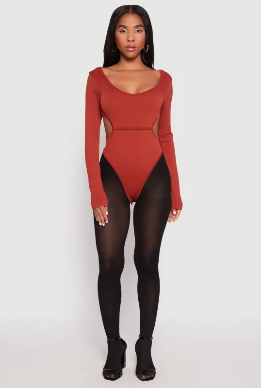 Solid Cut Out Detail Long Sleeve Bodysuit sold by Rainbow