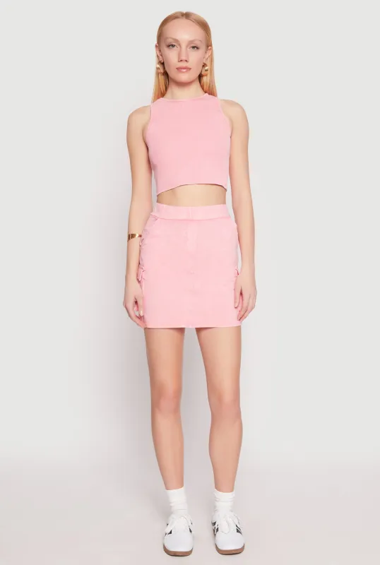 Mineral Wash High Waisted Cargo Skirt sold by Rainbow