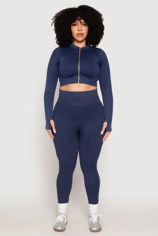 Plus Size Daisy Compression Rib Acid Wash Leggings sold by Rainbow