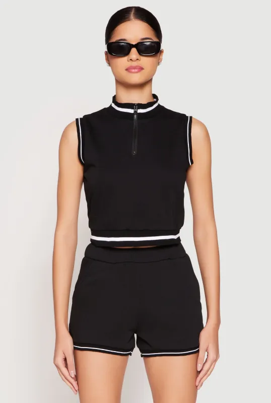 Striped Trim Sleeveless Half Zip Top sold by Rainbow