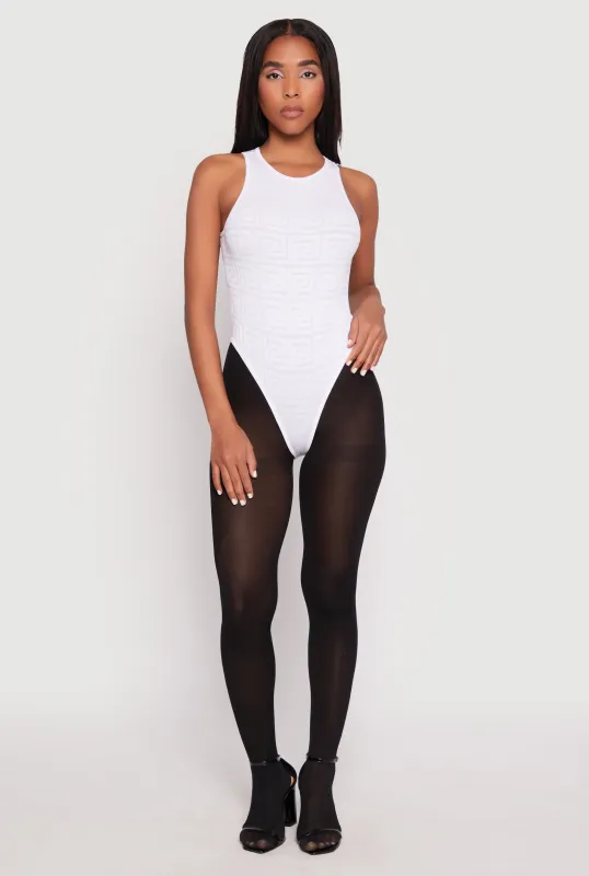 Seamless Ribbed Knit Greek Key Bodysuit sold by Rainbow
