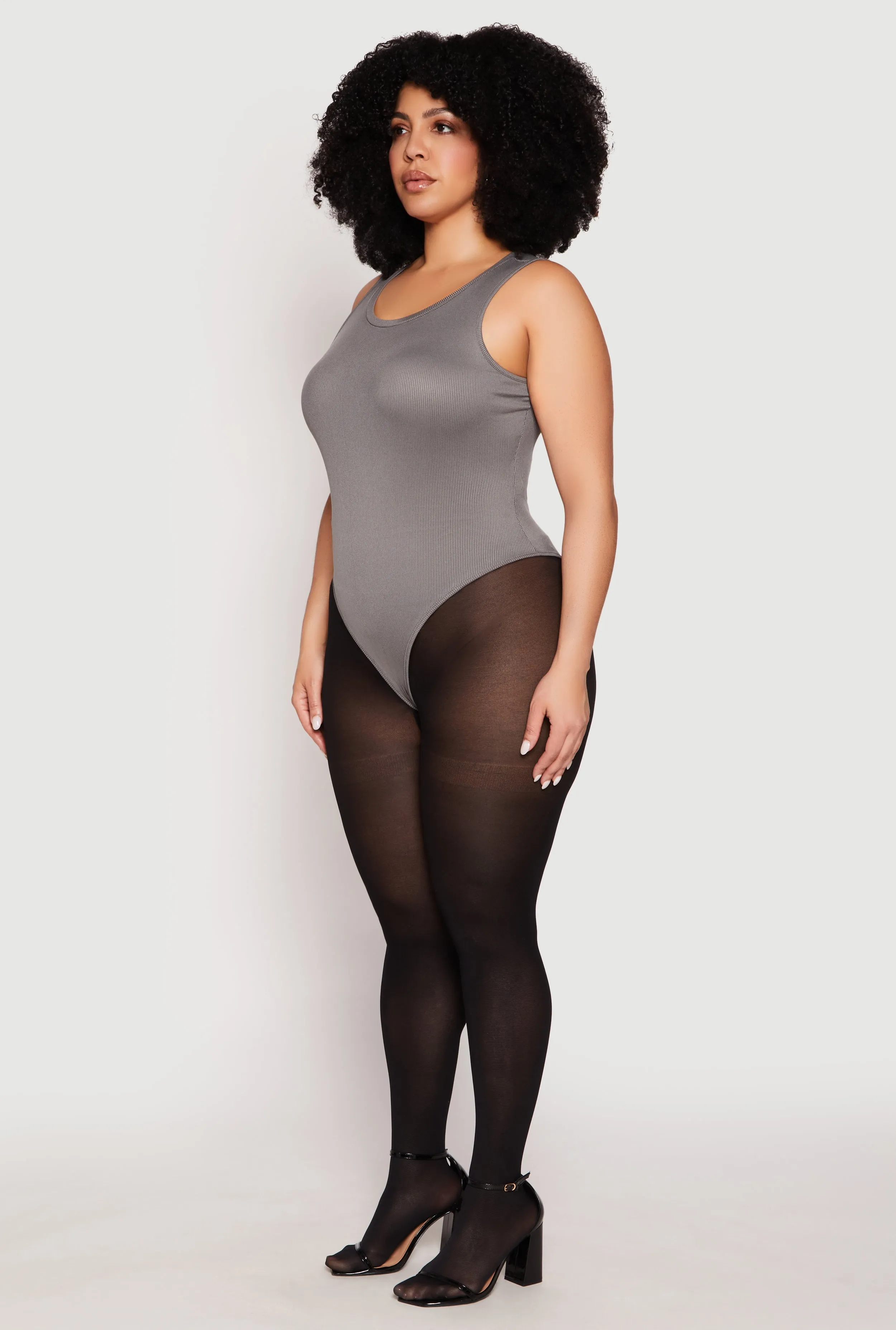 Plus Size Daisy Ribbed Knit Tank Thong Bodysuit sold by Rainbow product image thumbnail 3