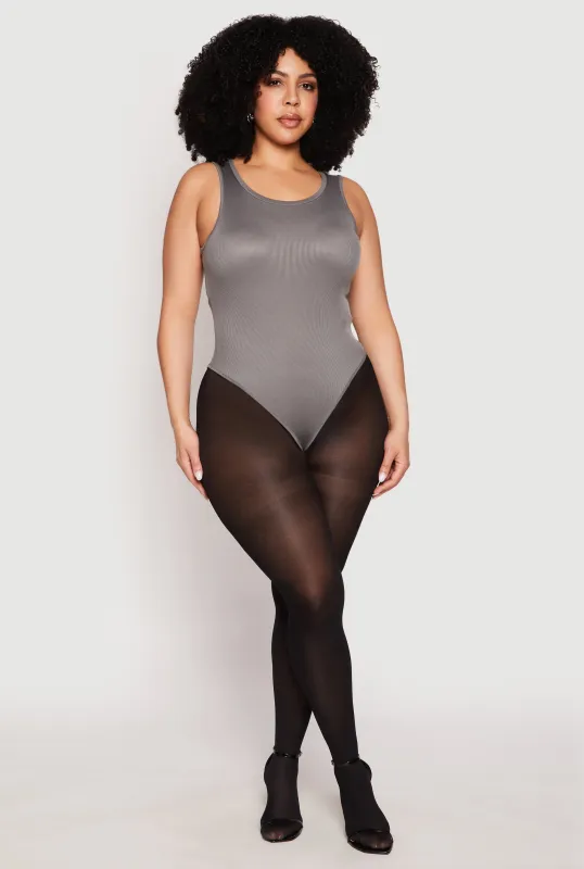 Plus Size Daisy Ribbed Knit Tank Thong Bodysuit sold by Rainbow