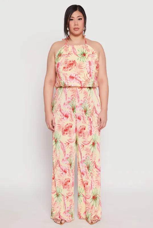 Plus Size Almost Famous Tropical Plisse Palazzo Pants sold by Rainbow