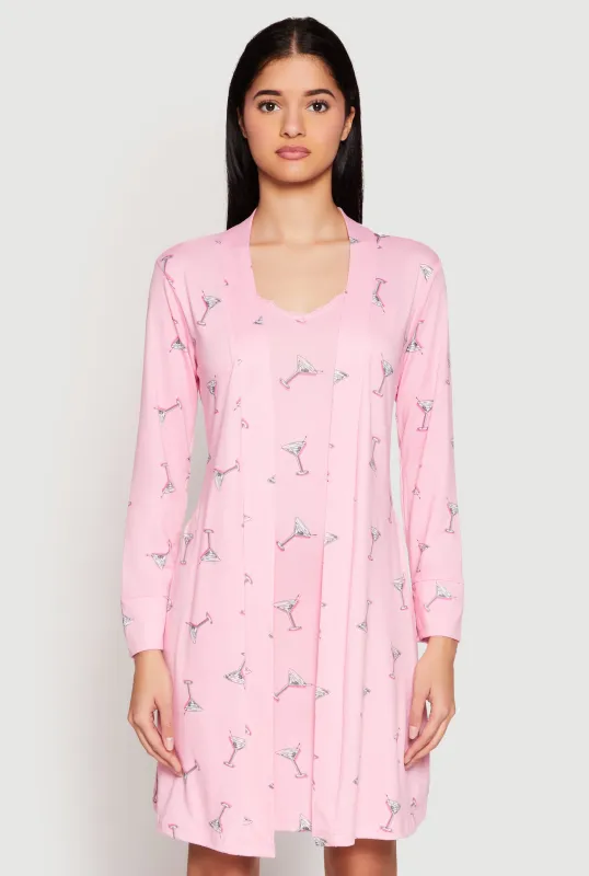 Martini Print Cami Nightgown and Robe Set sold by Rainbow