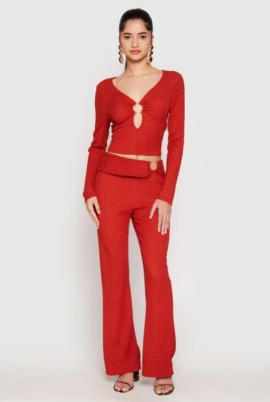 Textured Knit O Ring Waist Flare Pants sold by Rainbow