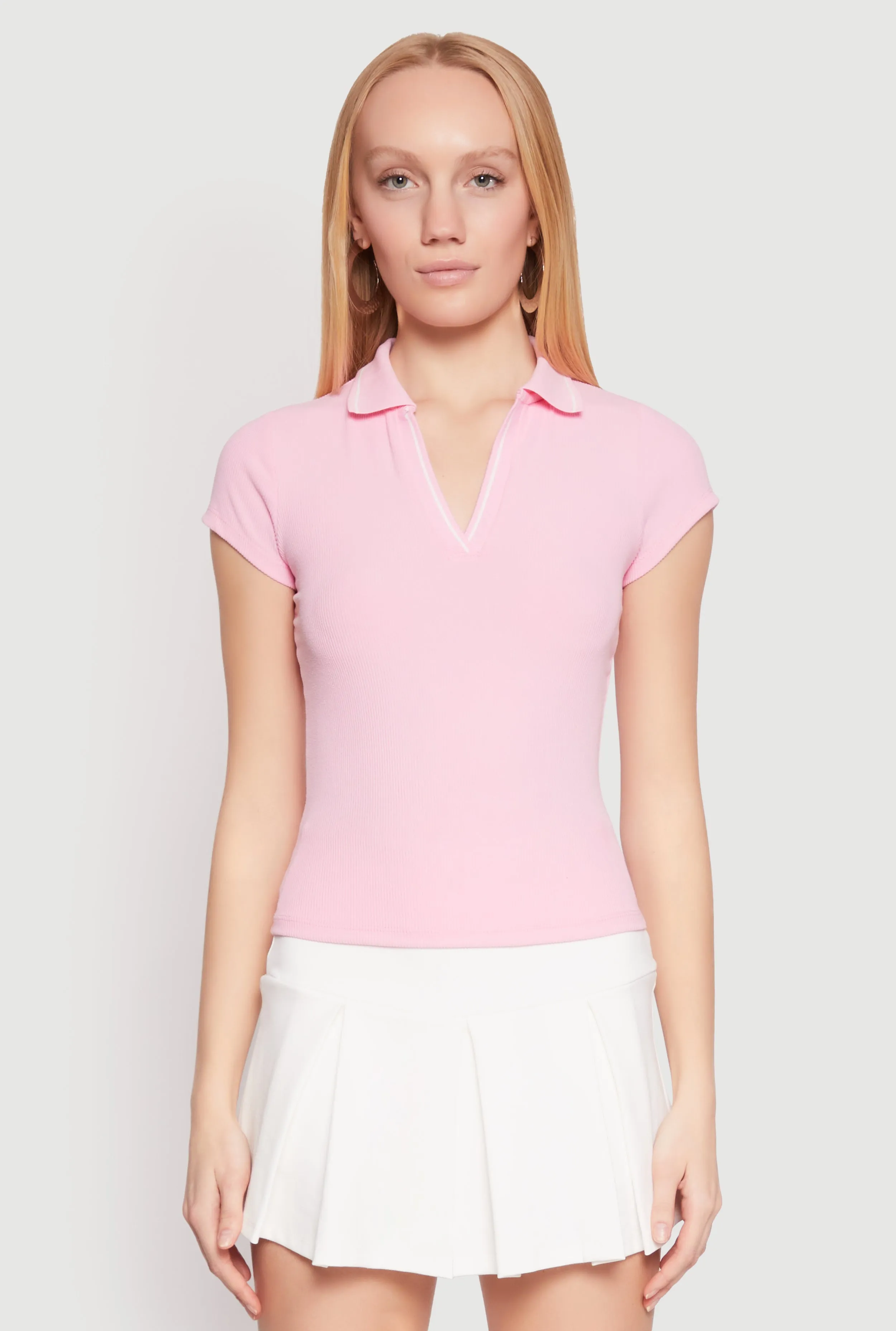 Iris Rib Knit Contrast Trim V Neck Polo Shirt sold by Rainbow product image thumbnail 2