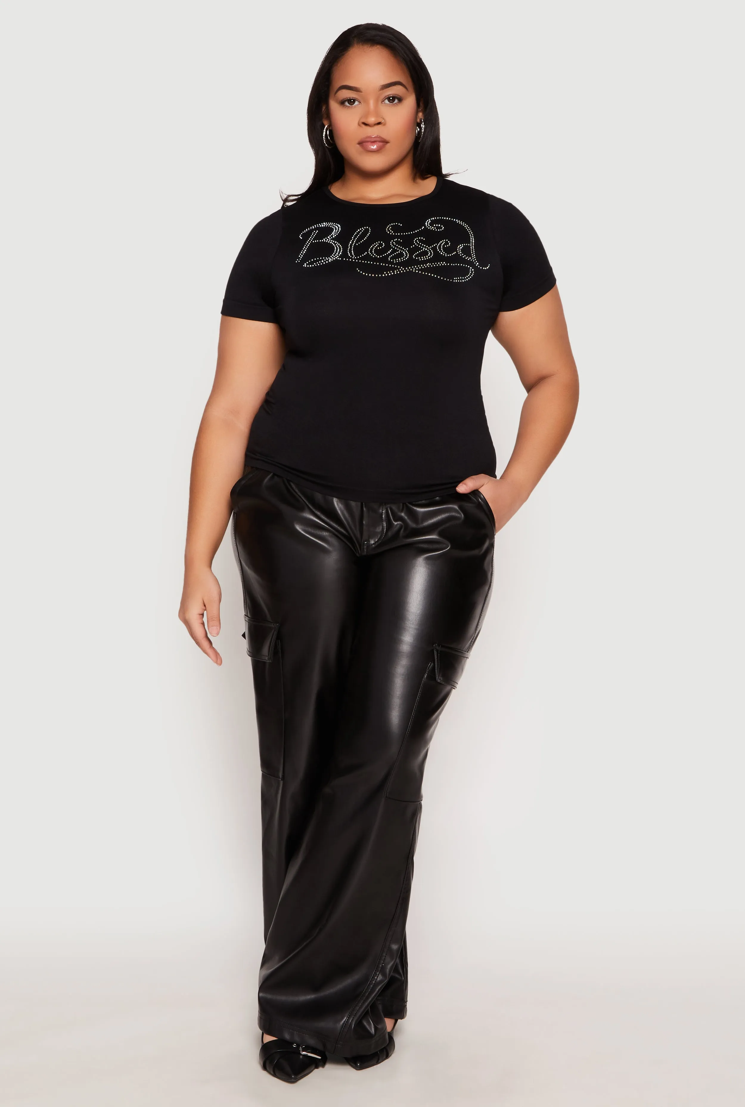 Plus Size Rhinestone Blessed Short Sleeve Top sold by Rainbow product image thumbnail 3