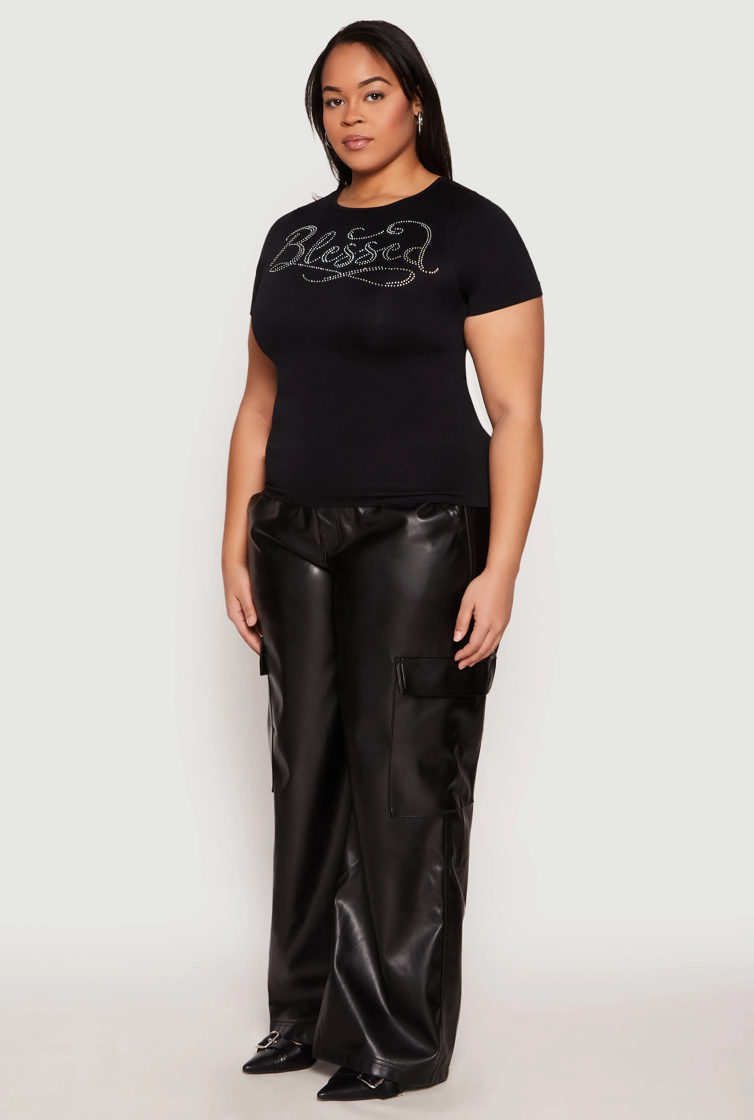 Plus Size Rhinestone Blessed Short Sleeve Top sold by Rainbow product image thumbnail 5