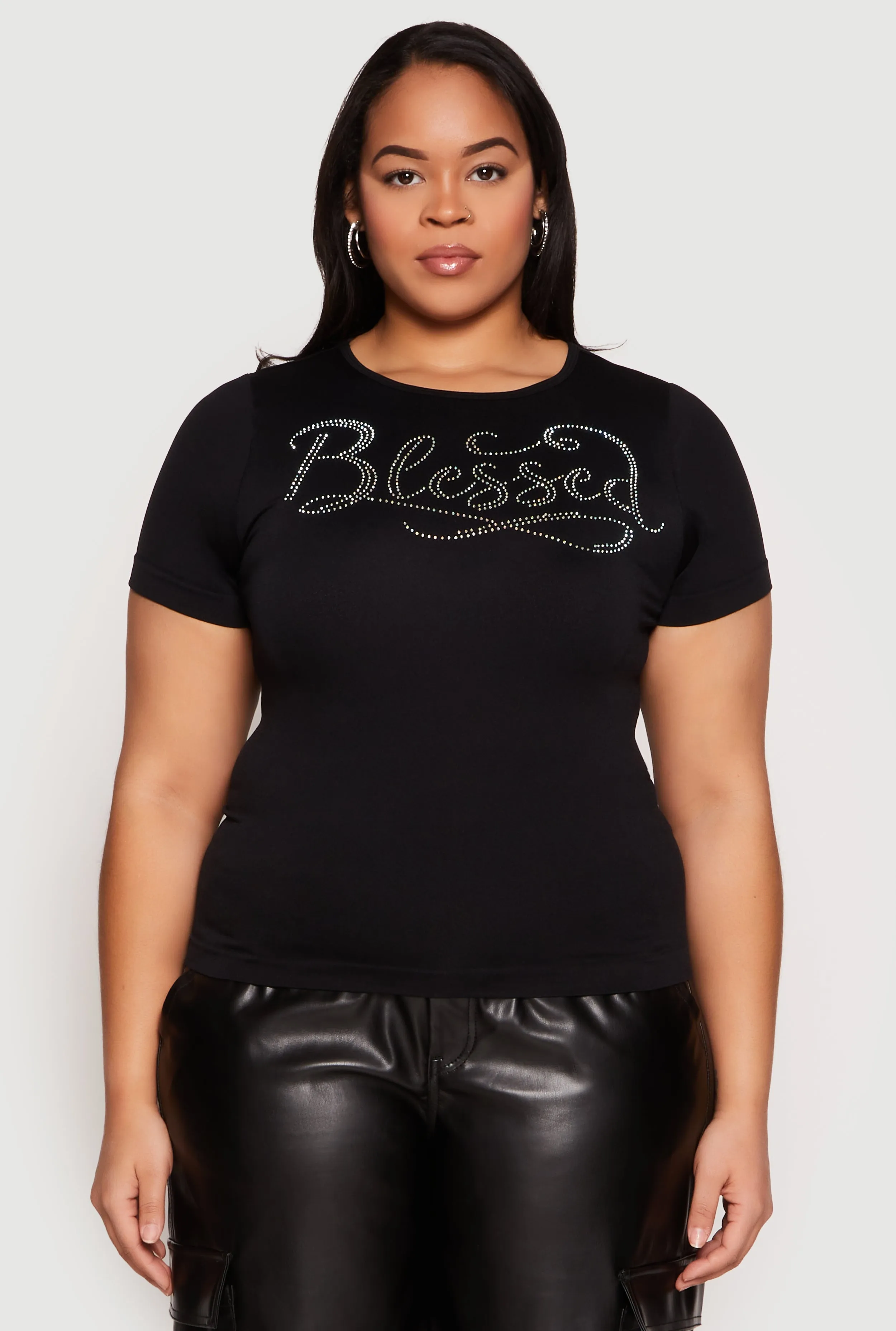 Plus Size Rhinestone Blessed Short Sleeve Top sold by Rainbow product image thumbnail 2