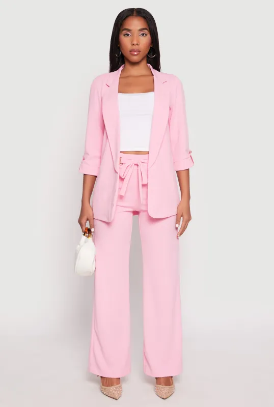 Crepe Knit Belted Front Wide Leg Pants sold by Rainbow