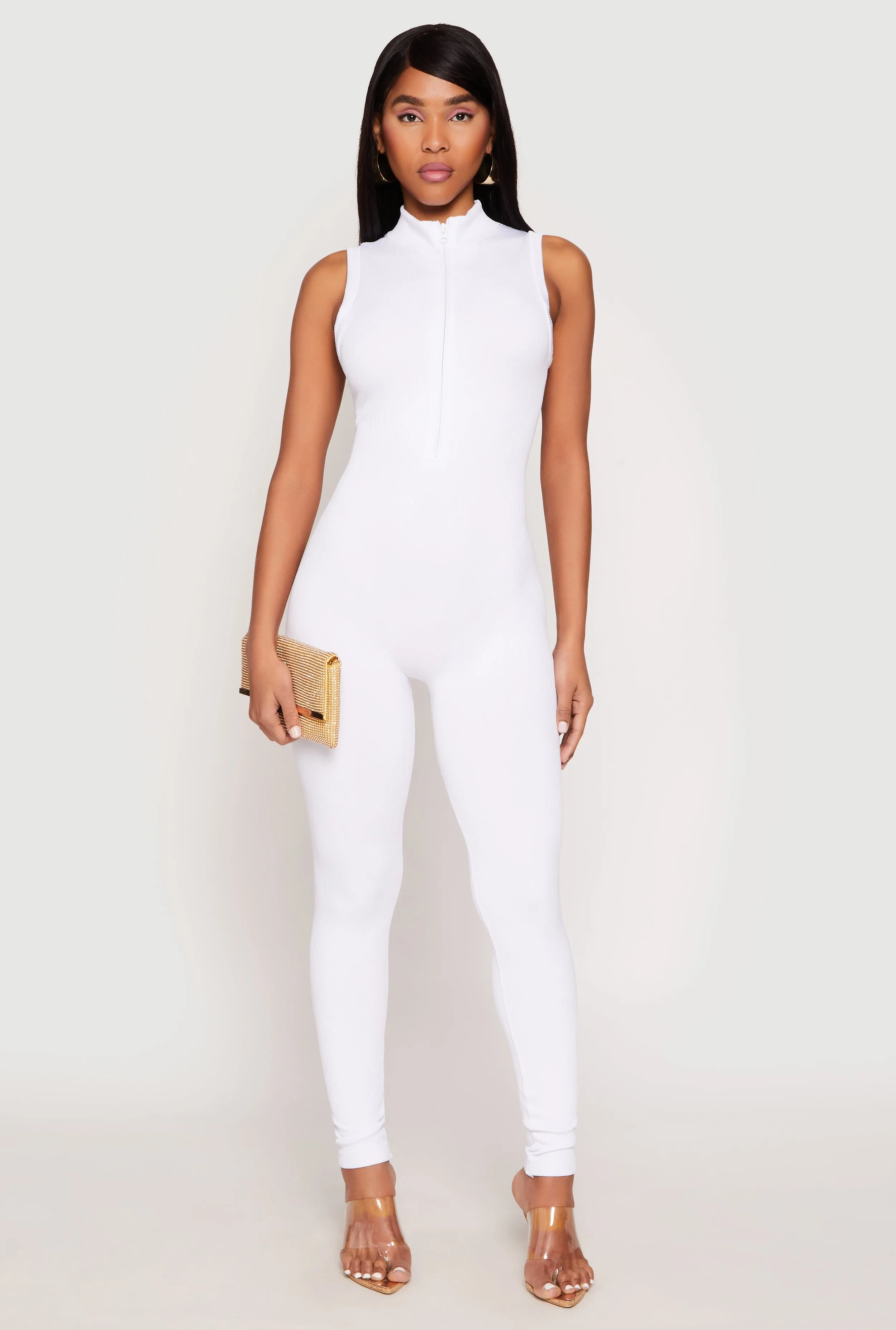 Ribbed Knit Sleeveless Half Zip Catsuit sold by Rainbow product image thumbnail 2
