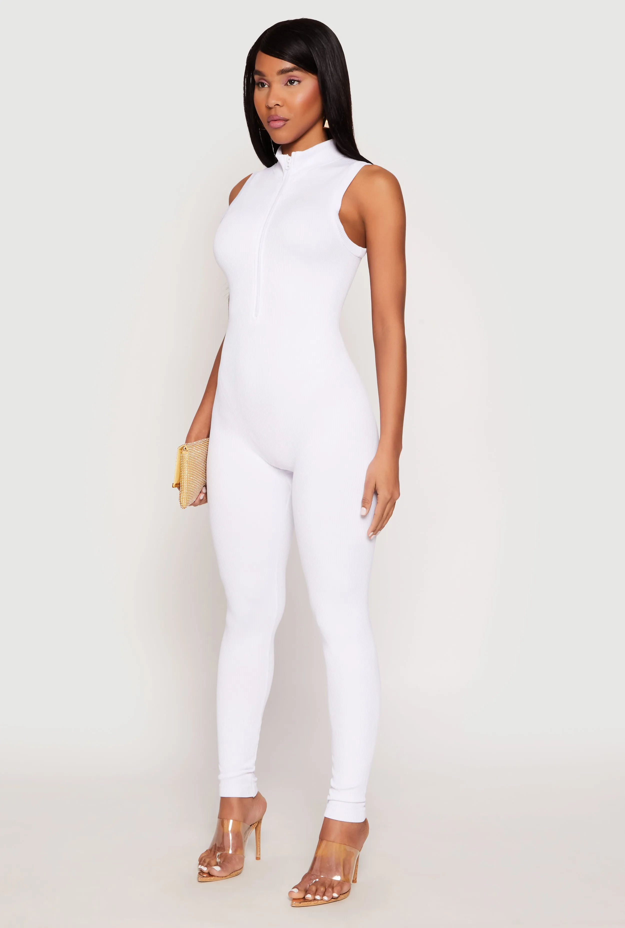 Ribbed Knit Sleeveless Half Zip Catsuit sold by Rainbow product image thumbnail 3
