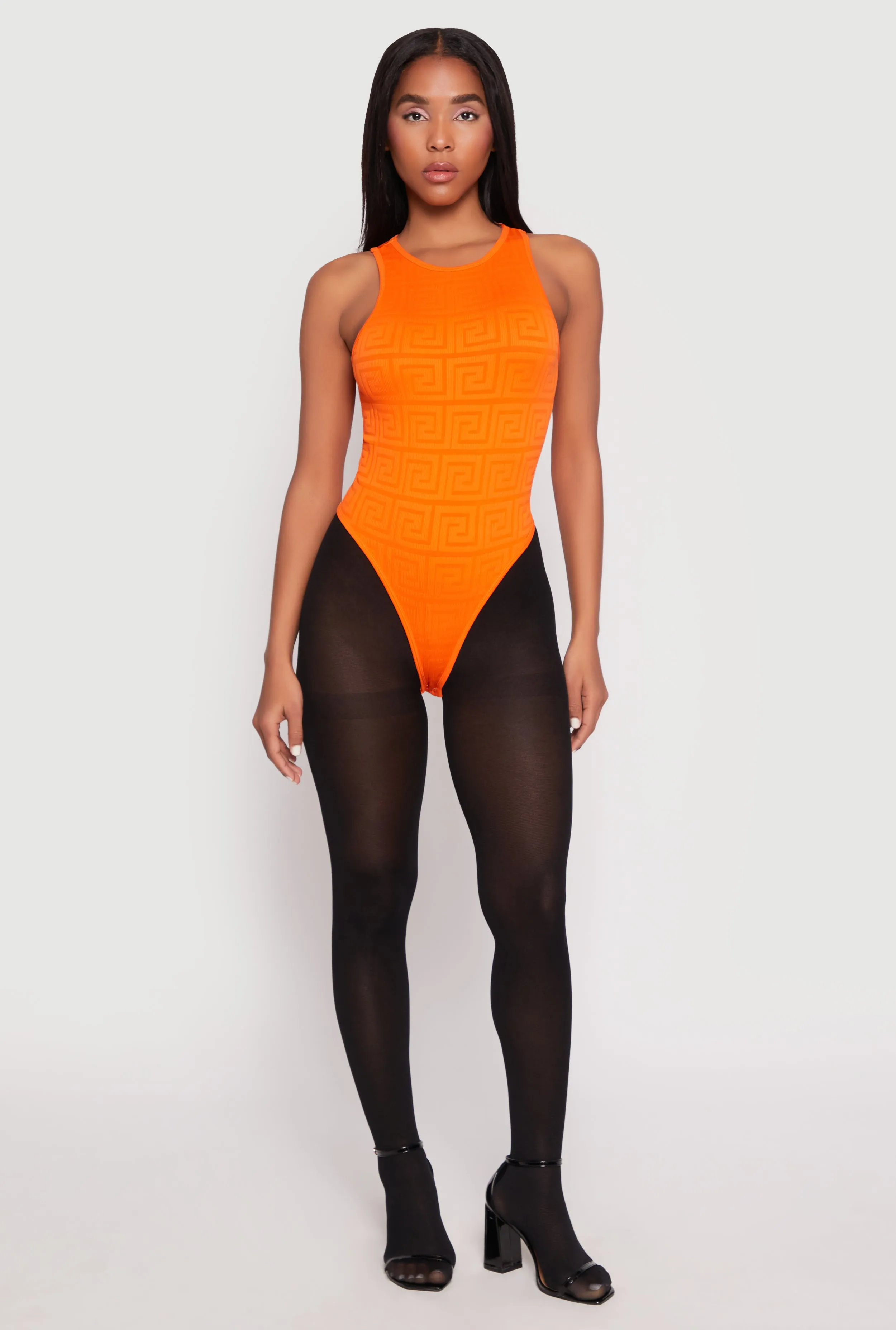 Seamless Ribbed Knit Greek Key Bodysuit sold by Rainbow