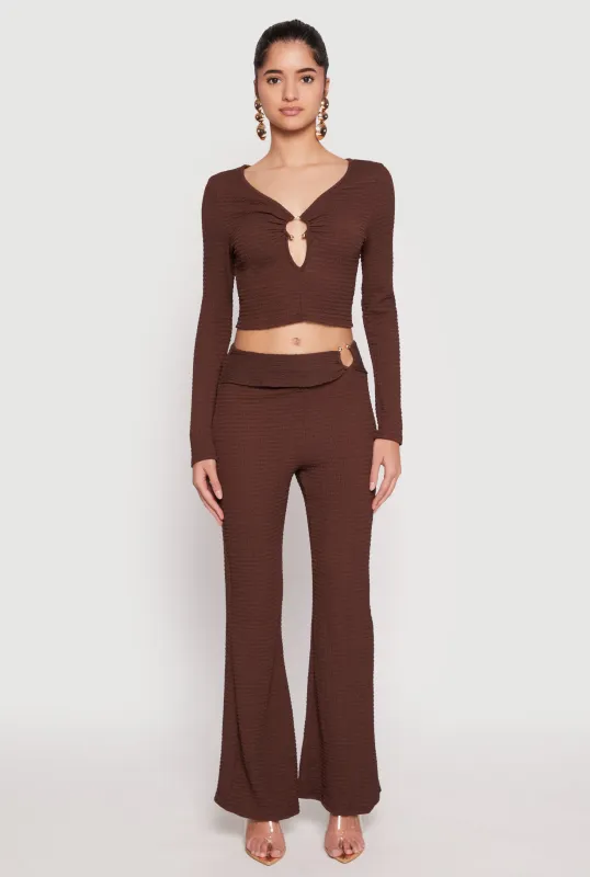 Textured Knit O Ring Waist Flare Pants sold by Rainbow