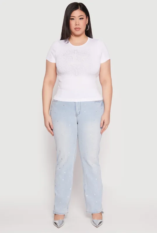 Plus Size Rhinestone Faith Cross Short Sleeve Top sold by Rainbow